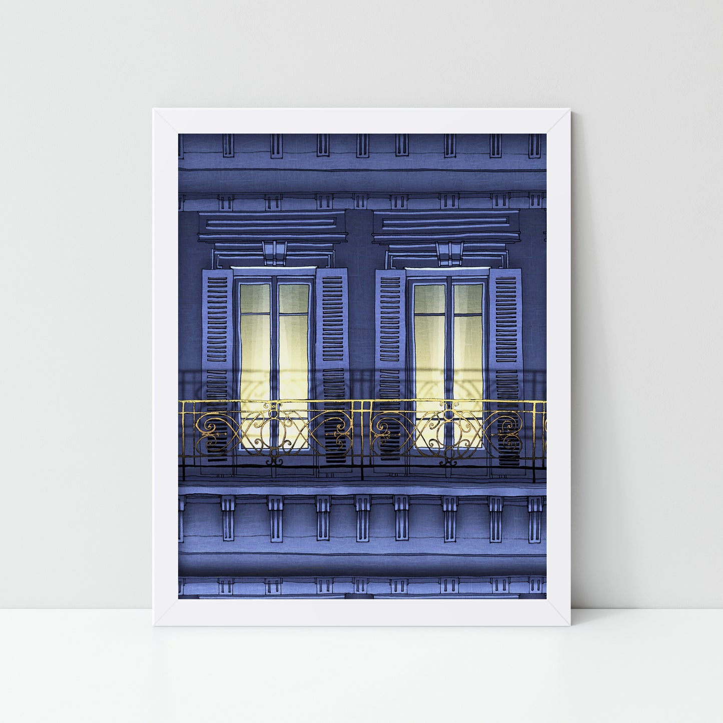 Paris balcony (night) - Framed Art Print