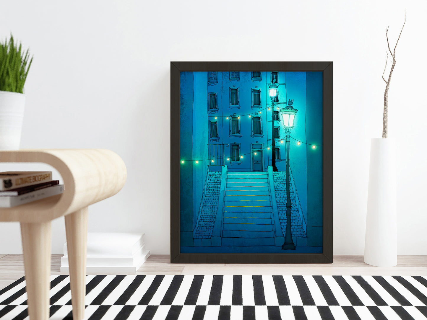 Night walking (blue) - Framed Art Print