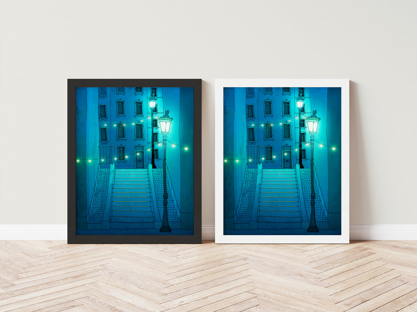 Night walking (blue) - Framed Art Print