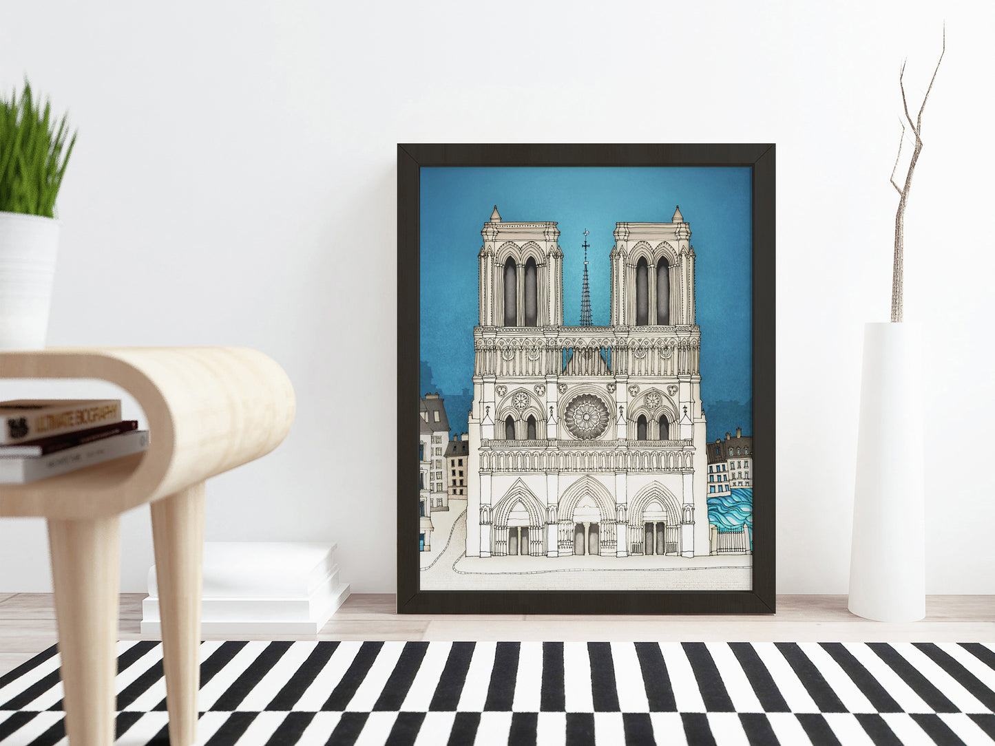 The Notre Dame in Paris (blue) - Framed Art Print