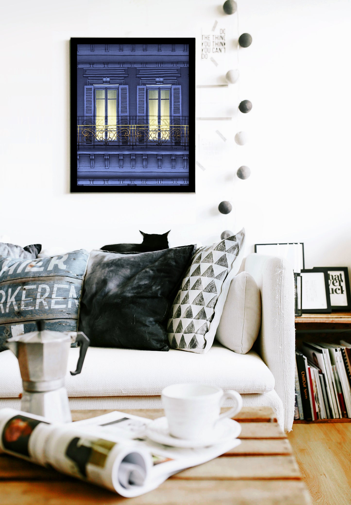 Paris balcony (night) - Framed Art Print