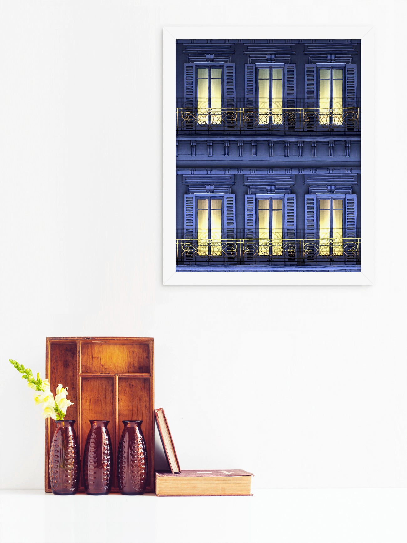 Paris balcony (night) - Framed Art Print