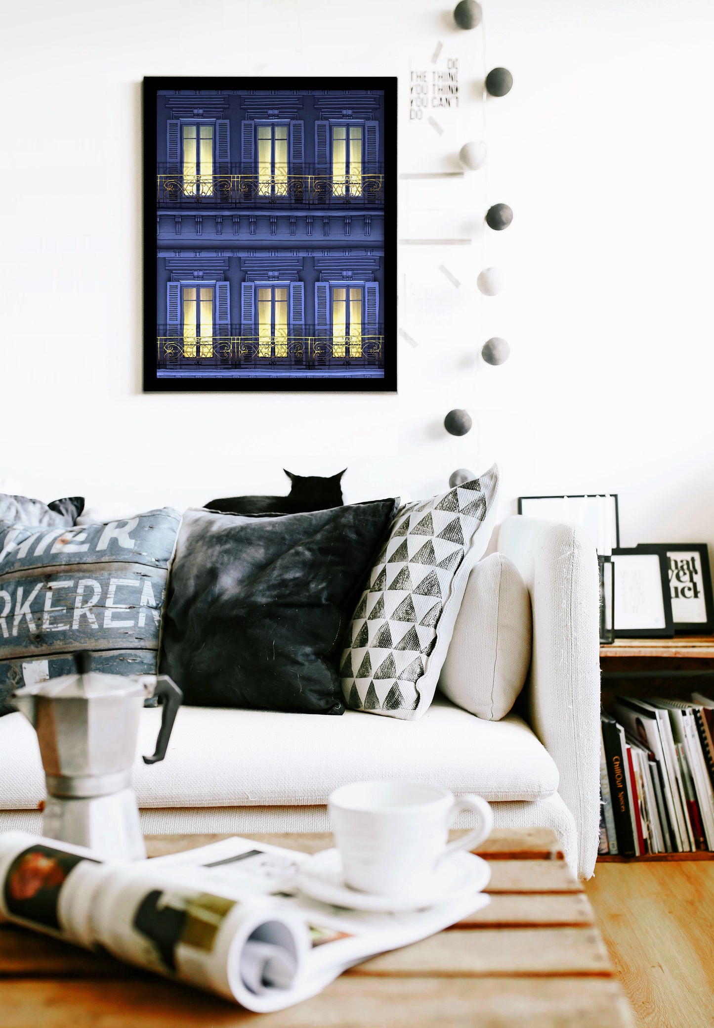 Paris balcony (night) - Framed Art Print