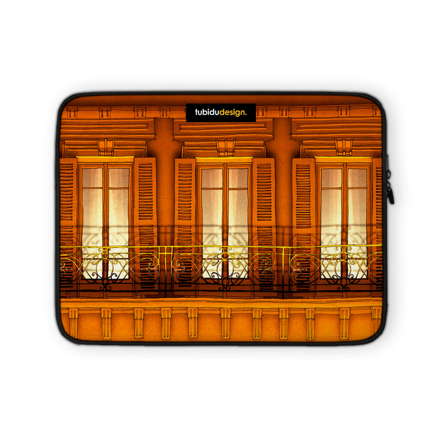 Paris balcony (orange) - Illustrated Laptop Sleeve