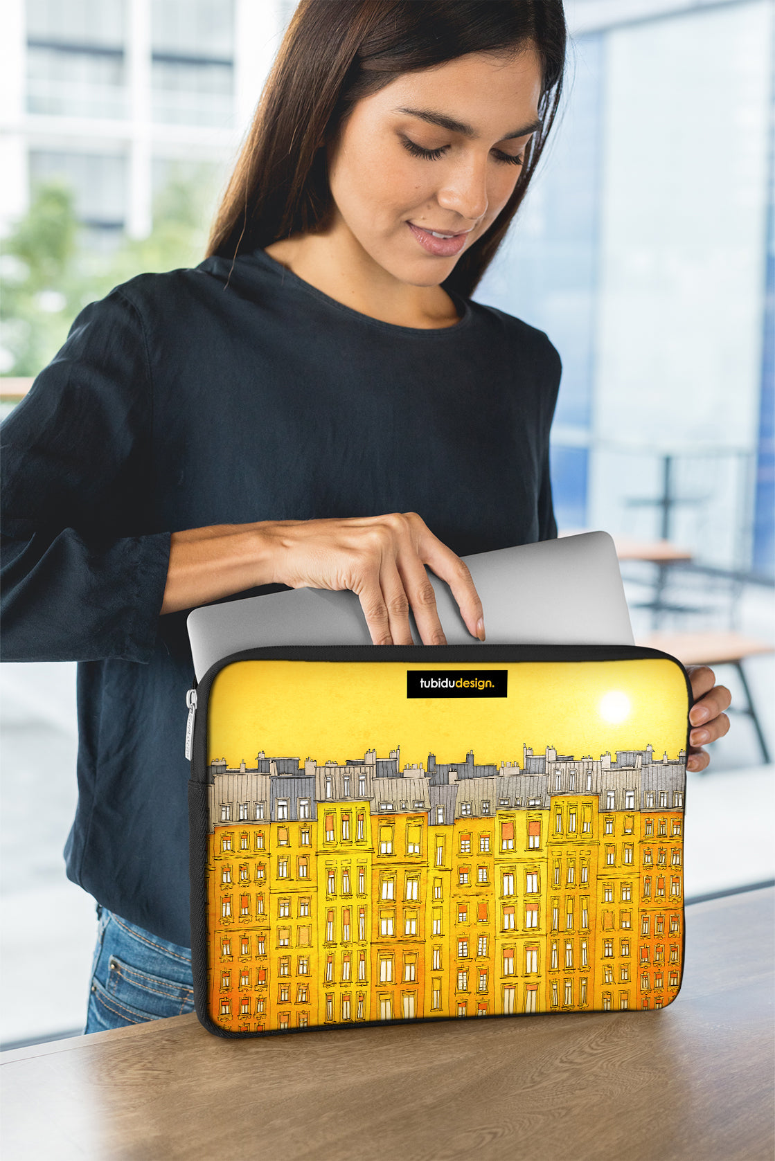 Paris, Yellow facade - Illustrated Laptop Sleeve